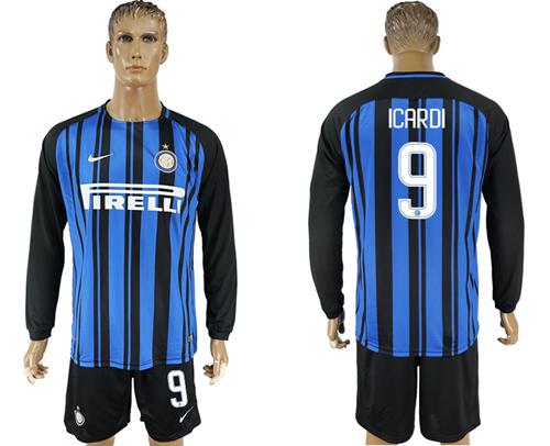 Inter Milan #9 Icardi Home Long Sleeves Soccer Club Jersey